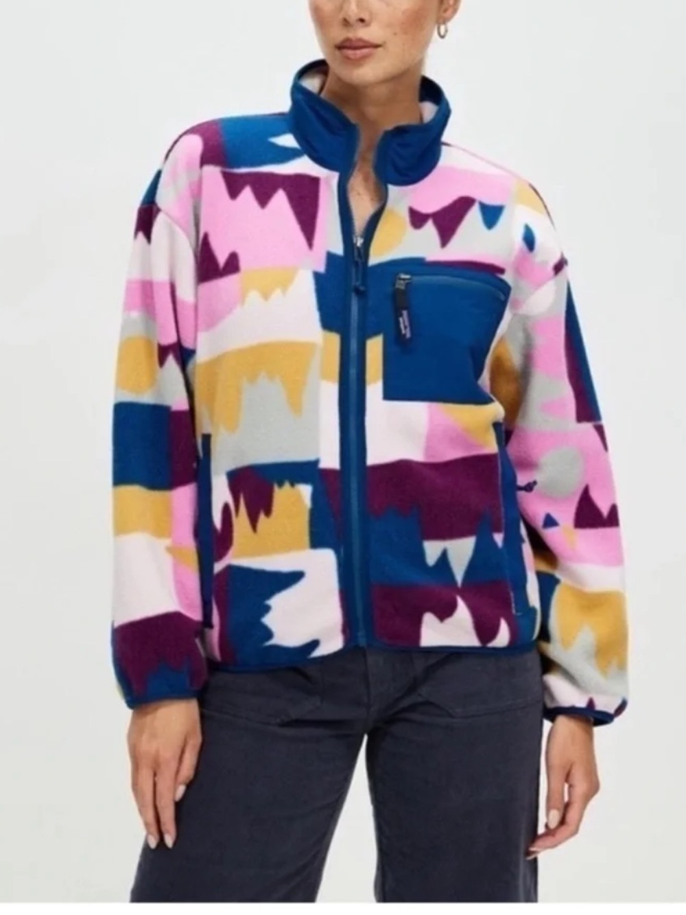Patagonia Synchilla Jacket Fronteram Abstract Mountian Marble Pink Size XL